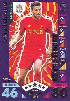 Adam Lallana Liverpool 2016/17 Topps Match Attax Extra Update Card #UC15